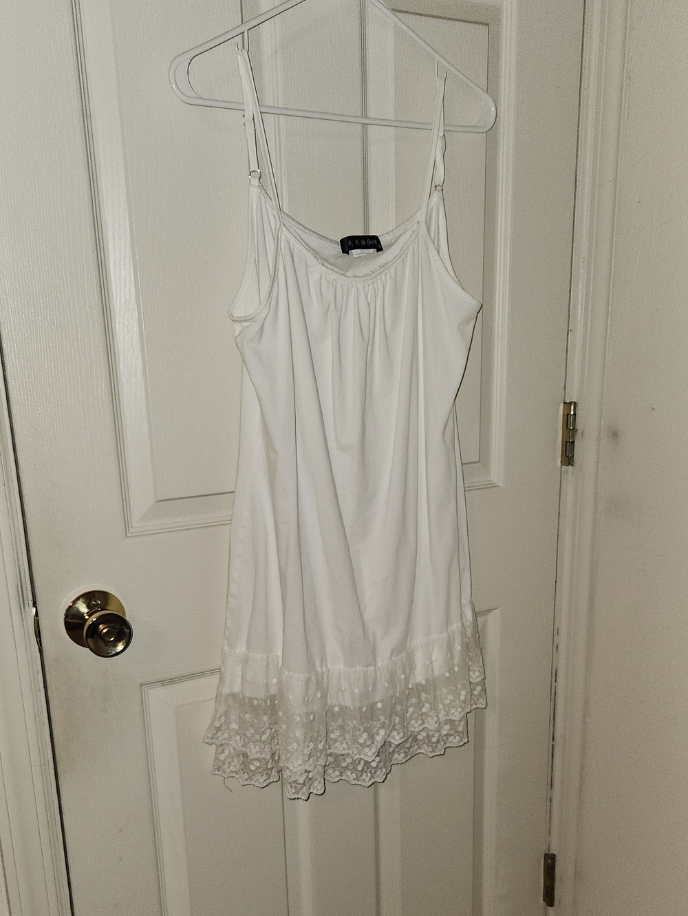 White Slip Dress with Lace Hem - Women's Intimates